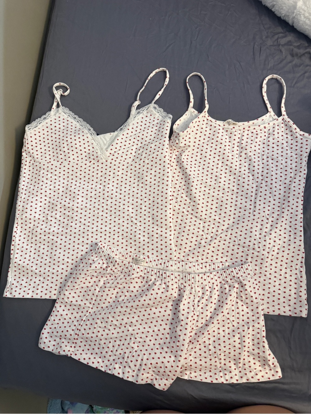 Brandy Melville White Cami & Shorts Set with Red Heart Print